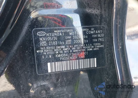 2017 Hyundai Elantra Limited z USA, uszkodzony, nr VIN KMHD84LF3HU316901